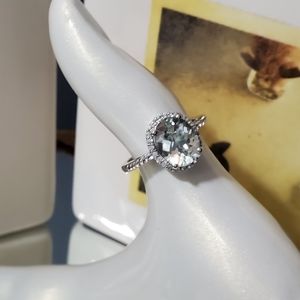 925 SS PRASIOLITE + DIAMOND RING